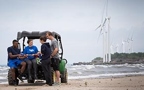 UB researchers investigating potential Lake Erie pollution sources at Woodlawn Beach. 