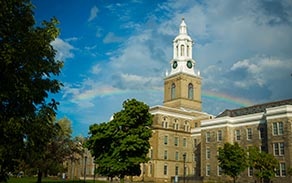 Rainbow over Hayes Hall on UB's South Campus. 