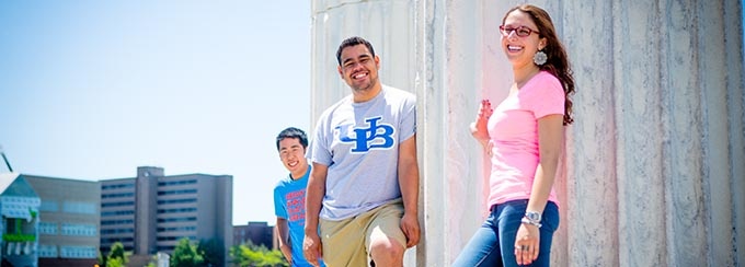 UB students standing outside at Baird Point on UB's North Campus. 